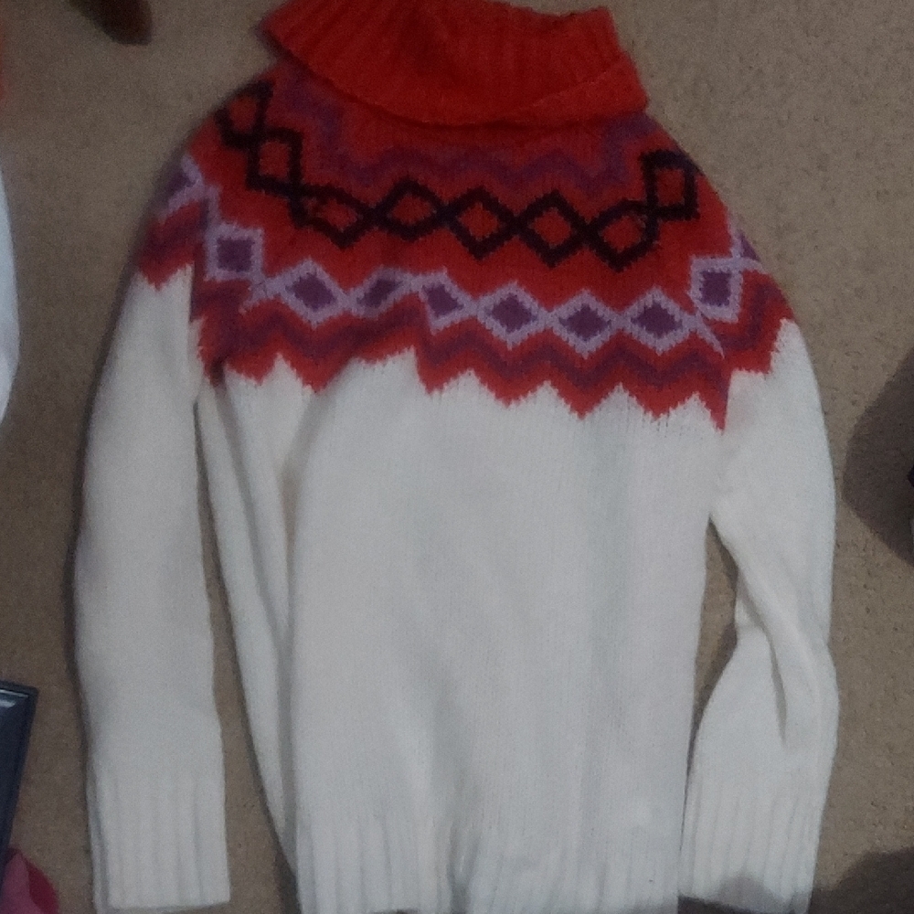 SO Red and Cream Turtleneck Sweater